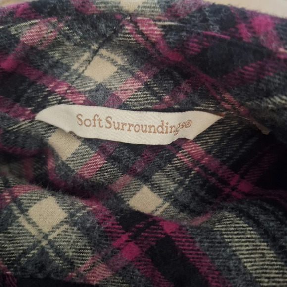 Soft Surroundings pink  and black plaid button down flannel shirt SZ S - Picture 9 of 10